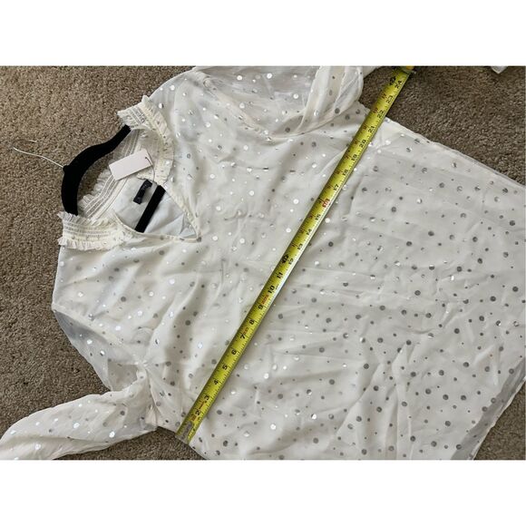 Talbots NWT Smocked Cheerful Dots Top White Silver Polka Dots, Sz XL, MSRP $109 - Picture 6 of 11